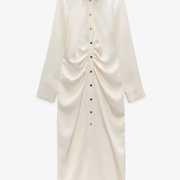 Zara Satin Effect Shirt Dress Special Edition Ecru Off White 7969/259 Size XS - Picture 2 of 11